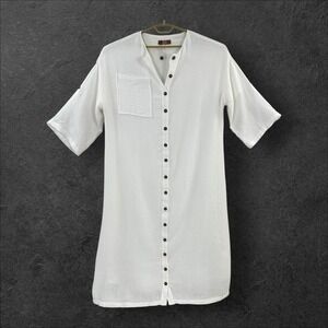 SHIFT Dress Womens 4XL White Cotton Gauze Button Front‎ Long Shirt Dress Casual